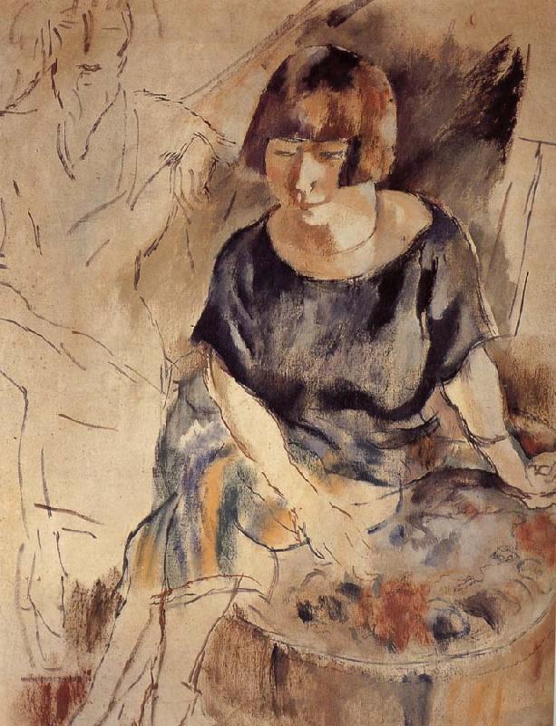 Jules Pascin Lucy and Aiermina are seated on the soft mat Germany oil painting art